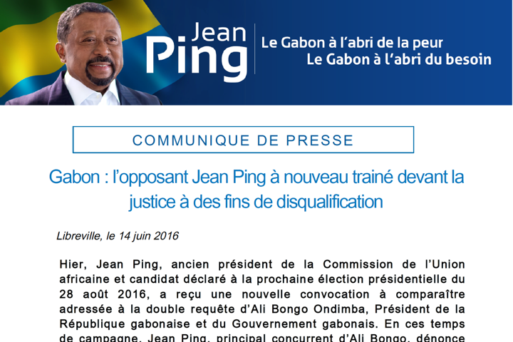 Gabon : l’opposant Jean Ping à nouveau trainé devant la justice à des fins de disqualification